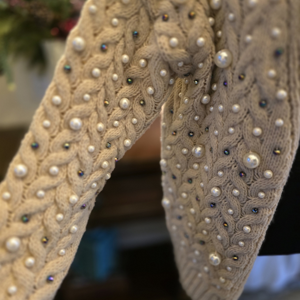 BiBi Light Tan Pearl-Embellished Cardigan - Picture 5 of 6